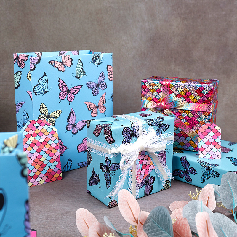 Papel brillante para el Día de San Valentín, papel con revestimiento de aluminio láser, serie de escamas de pescado de colores, rollo grande de papel de regalo para cumpleaños