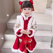 冬季女童汉服套装宝宝洋气儿童个性潮牌中国风新年装拜年服连衣裙