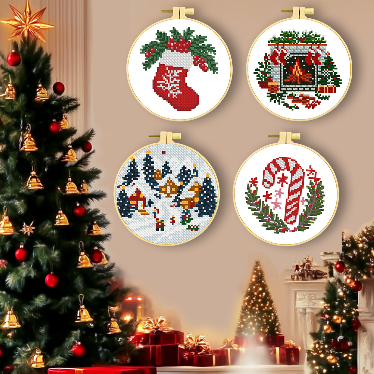 Amazon Navidad de bordado cruzado Navidad colección de muletas calcetines de Navidad chimenea material de nieve paquete de bordado image 3