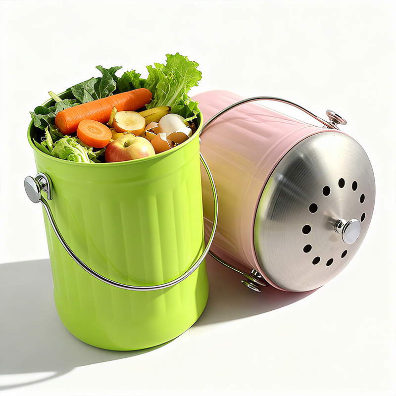 Fertilizer Bucket, Stainless Steel Food Recycling Bucket with Anti-Odor Layer, Kitchen Storage Bucket, Recycling Bin, Water Collection Bucket, Trash Can