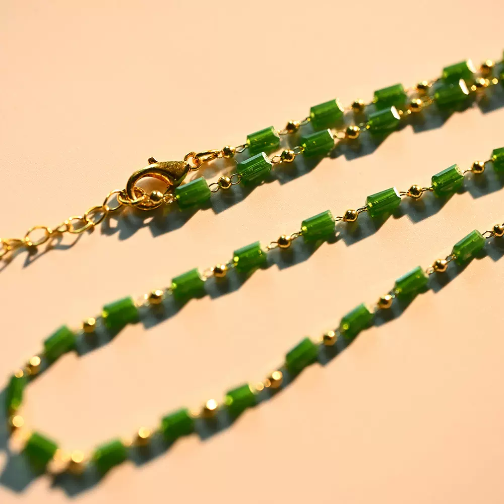 欧美小众简约女款项链绿色人造水晶手工制作精致送女朋友复古保色