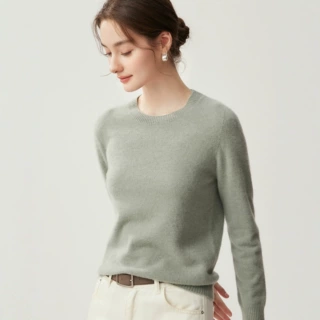 轻奢基础款100%纯山羊绒衫女圆领无缝针织衫软糯舒适秋冬百搭毛衣