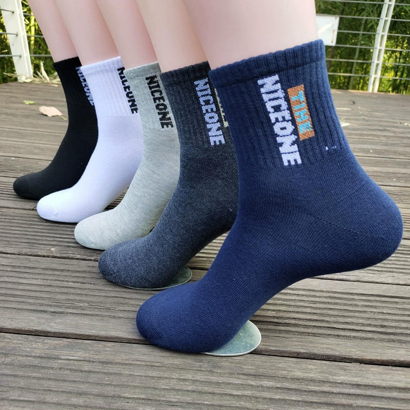 Носки оптом, мужские впитывающие пот, дышащие осенне-зимние однотонные хлопковые носки со средней плотностью, спортивные мужские носки Four Seasons, деловые Повседневные носки