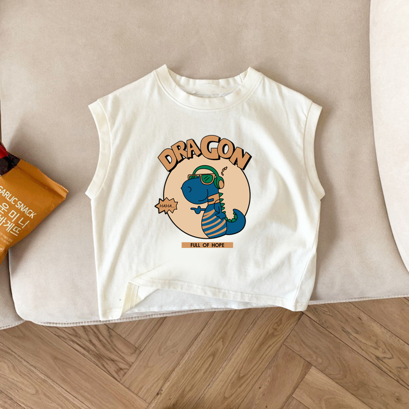 Camiseta sin mangas para niños de algodón puro bebé camiseta 2024 nuevo versátil de dibujos animados niños y niñas chaleco Top verano