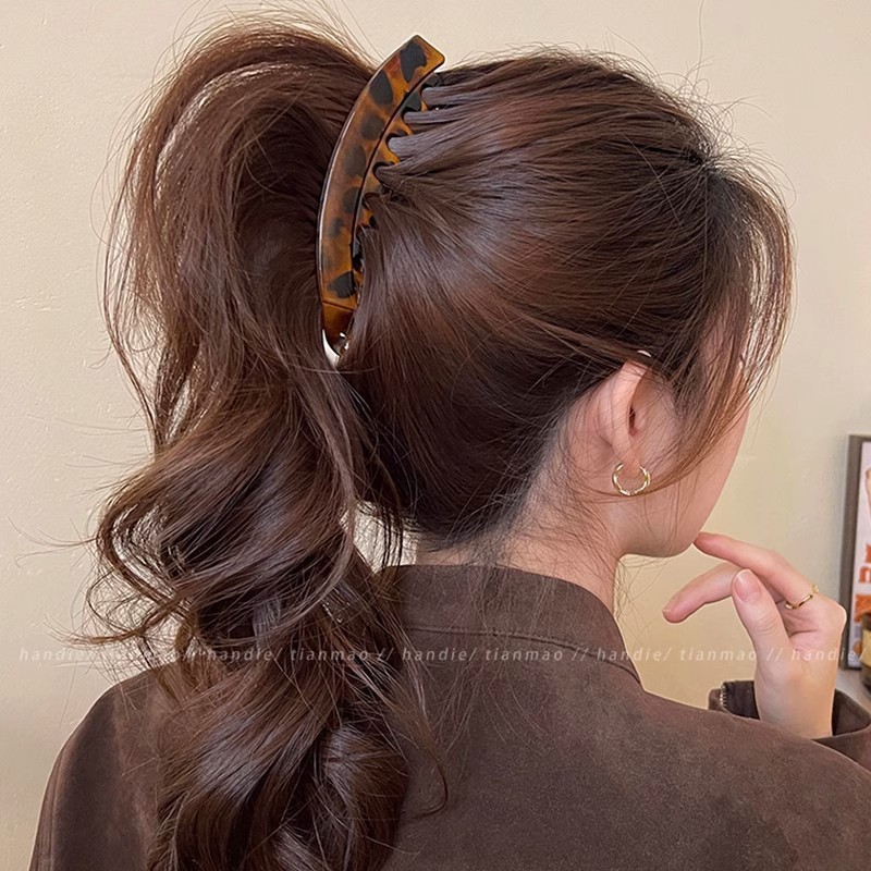 レトロなヒョウ柄バナナヘアクリップ、女性用ポニーテールツイストクリップ、上品な後頭部ボリュームアップクリップ、ヘアアクセサリー、エキゾチックスタイル|undefined