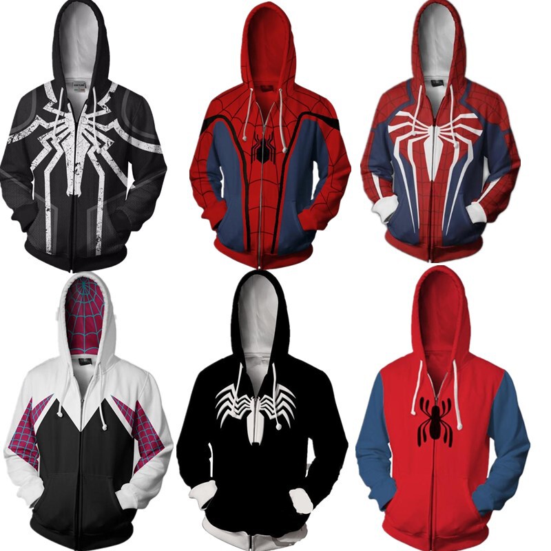 Cross-border DC superhero series Spider-Man Gwin zipper shirt 3D digital printing hooded sweater factory direct sales