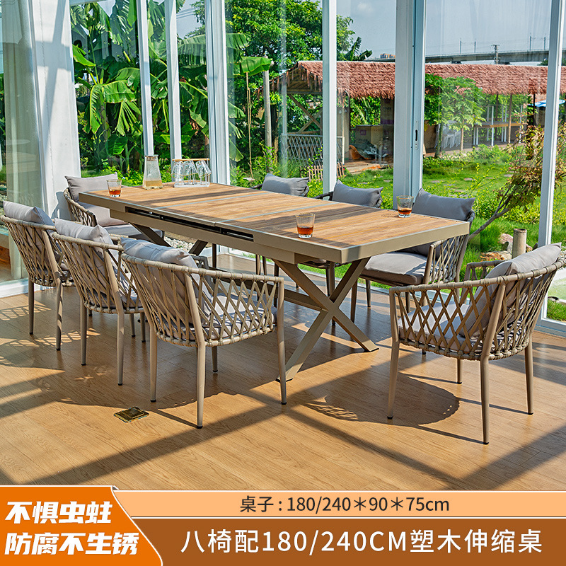 Muebles de exterior Patio Villa Ocio mesa y silla de ratán nórdico balcón al aire libre patio neto plástico rojo mesa de madera y silla