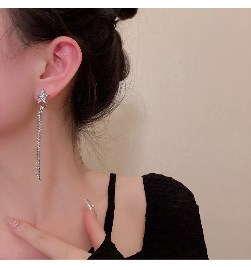 Trendy Star Shape Long Tassel Rhinestone Drop Earrings display picture 8