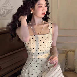 法式高品质肖夫人珍妮茶话会初春复古波点夏海边度假仙女连衣裙女