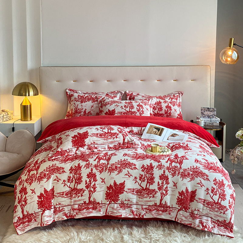 Thickened Milk Flannel Four-piece Set Winter Double-sided Coral Fleece Quilt Cover Suede Bedding Bed Sheet Thickened Milk Flannel Four-piece Set Winter Double-sided Coral Fleece Quilt Cover Suede Bedding Bed Sheet