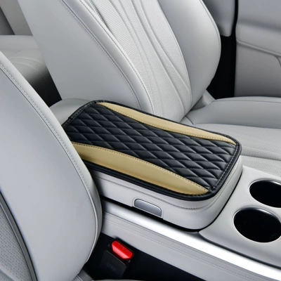 pad, car armrest cover, Armrest box pad - double-rhombus-design-no-side-ears-black-rice-color