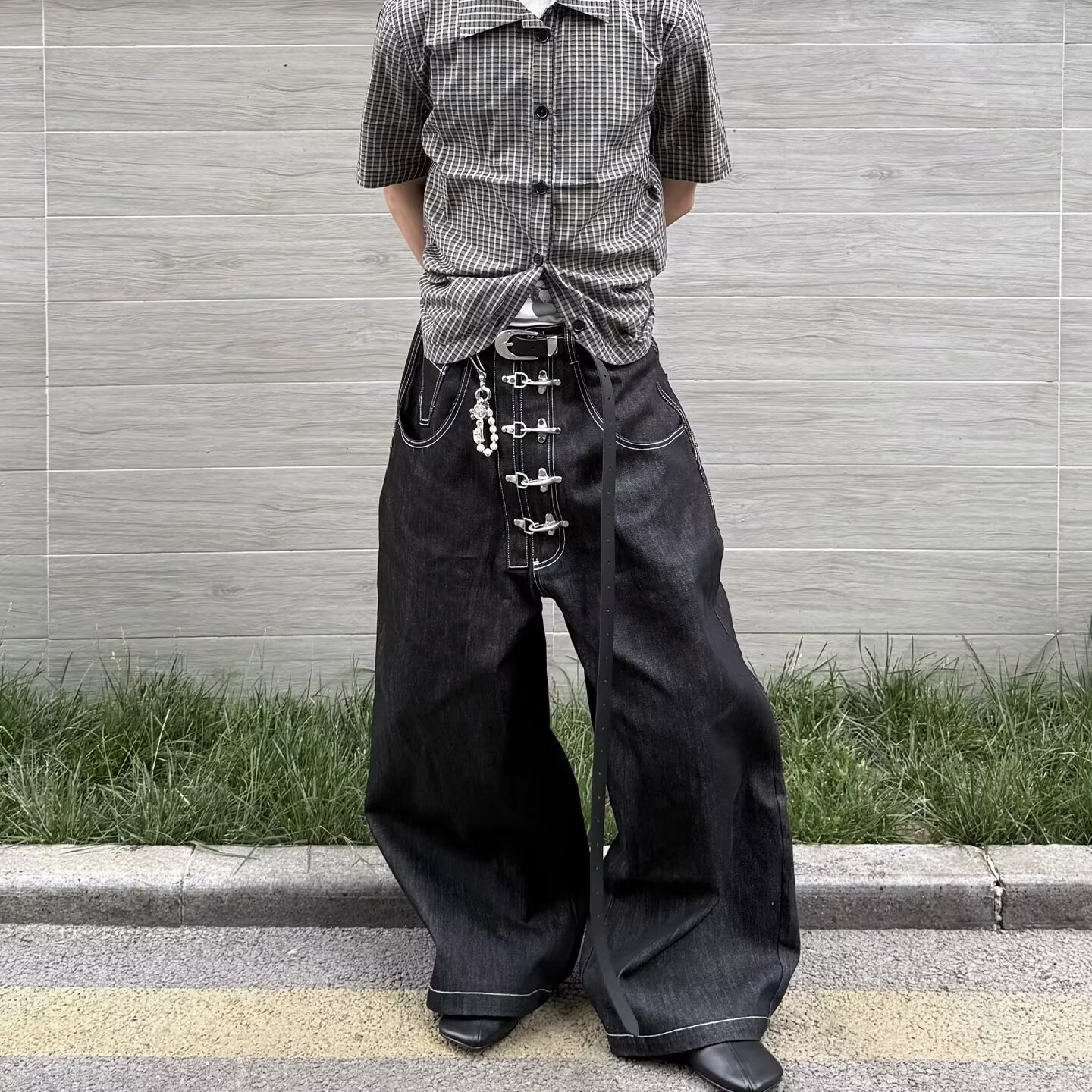 美式复古水洗牛仔裤男款直筒宽松弯刀阔腿痞帅高级感裤子潮流百搭