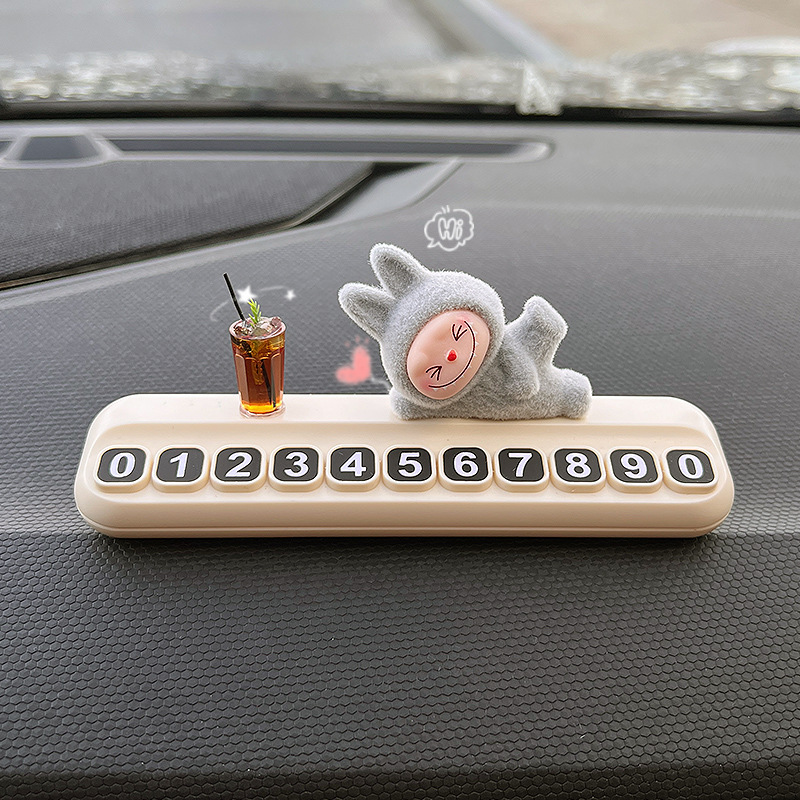 Labubu 一時駐車ナンバープレート車のセンターコンソールかわいい装飾品クリエイティブ車移動電話|undefined