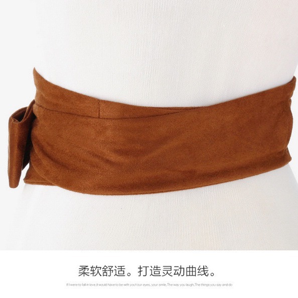 Cinturón de tela para mujer, cintura ancha, gamuza, retro, versátil, con lazo, doble lazo, suministro transfronterizo