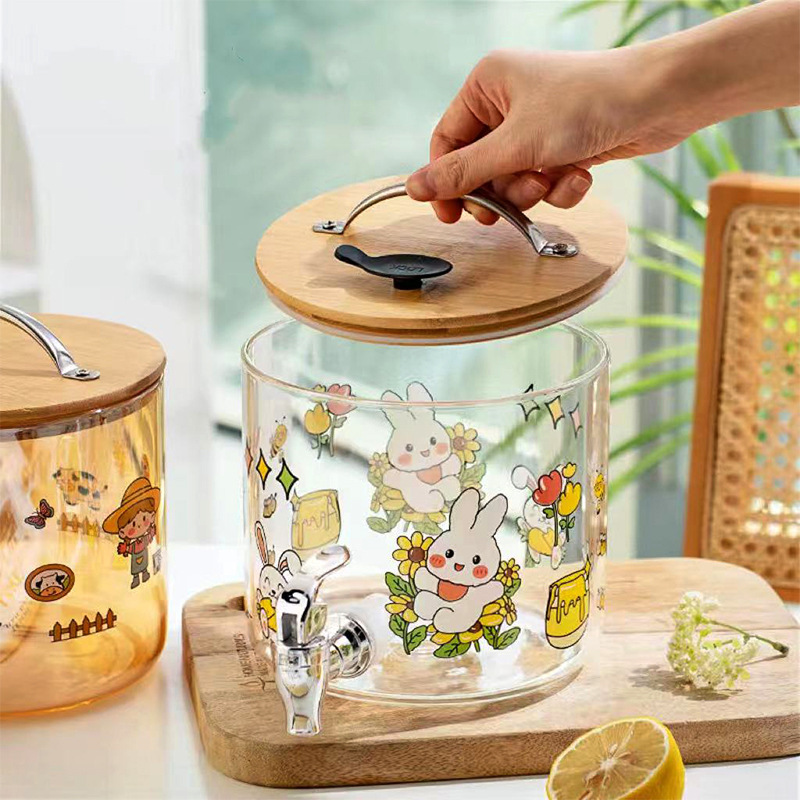 High Temperature Resistant Glass Water Set Cold Water Kettle Cold Tea Pot Large Capacity Household Cup Barrel with Faucet Refrigerator Jar