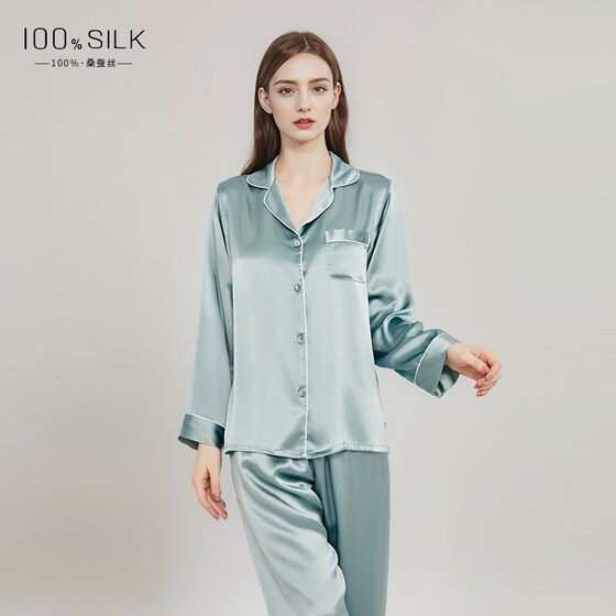 2024 spring and autumn silk pajamas ladies autumn and winter new long sleeve trousers 100% mulberry silk home clothes suit wholesale