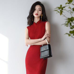 New Chinese Red Cheongsam Bride Engagement Toast Dress 2025 Spring and Summer New Simple Temperament dress