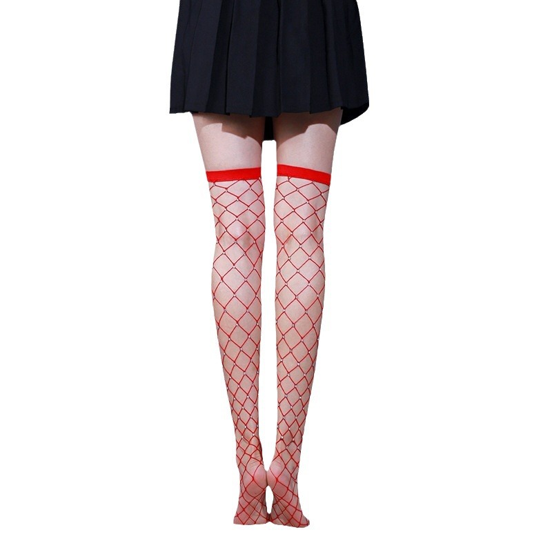 2025d Neue Mode Vielseitig Atmungsaktiv Handgemachte Strass Rot frauen Solide Ultra-dünne Lange Rohr Fischnetz Strümpfe Einzel_voghion.com