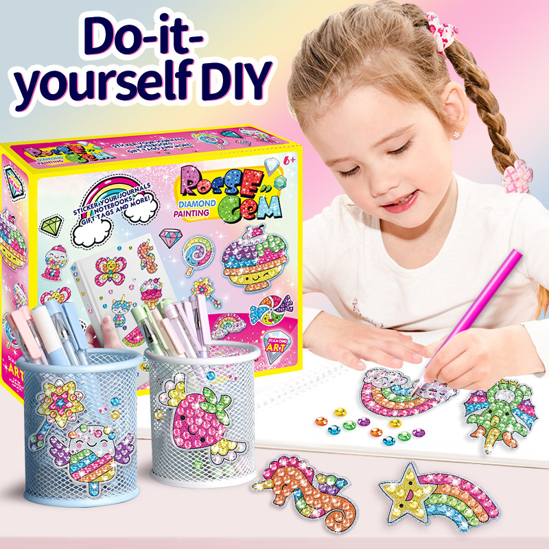亚马逊热卖儿童DIY卡通水晶彩色钻石贴随意贴益手工宝石贴画玩具