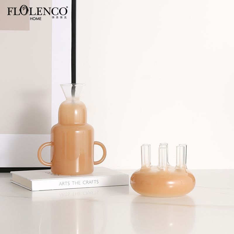 北歐現代漸變色創意玻璃小花瓶樣板間擺件時尚家居客廳桌面裝飾品