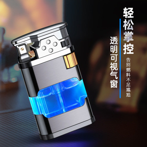 OB905 New Retro Direct Flame Gas Lighter with Transparent Fuel Tank and Lighter as a Gift