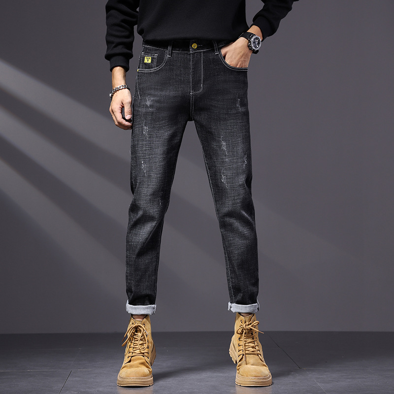 High ed jeas me's tredy brad 2024 Sprig ad Herfst ew Amerika zwart slim fit kleine voet casual log pats voor_voghion.com