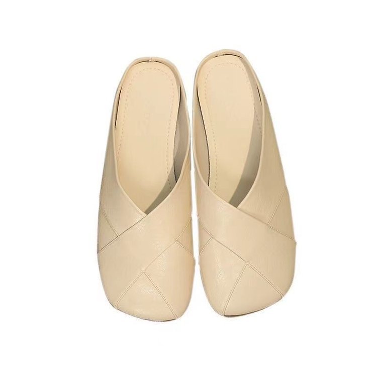 Baotou zapatillas para mujeres 2026 primavera y verano nueva moda exterior de cuero suave zapatos perezosos con suela suave zapatos de cabeza grande zapatillas frías francesas