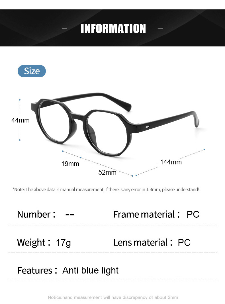 Simple Style Solid Color Ac Special-shaped Mirror Full Frame Optical Glasses display picture 1