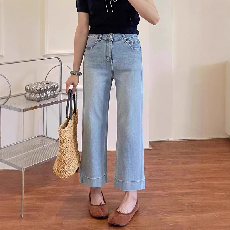 韩版白色直筒九分牛仔裤女2025新品大码小个子窄版阔腿牛仔裤ins|undefined