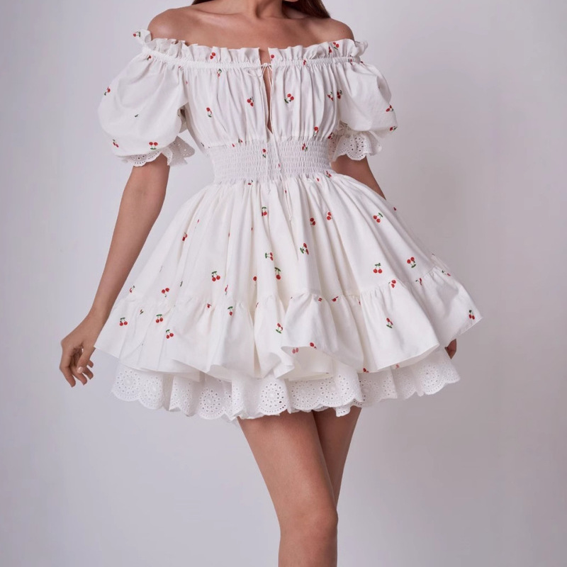 Cross-Border European and American Clothing 2025 Summer New Fashion Casual Embroidered Cherry and Strawberry Princess Doll Dress