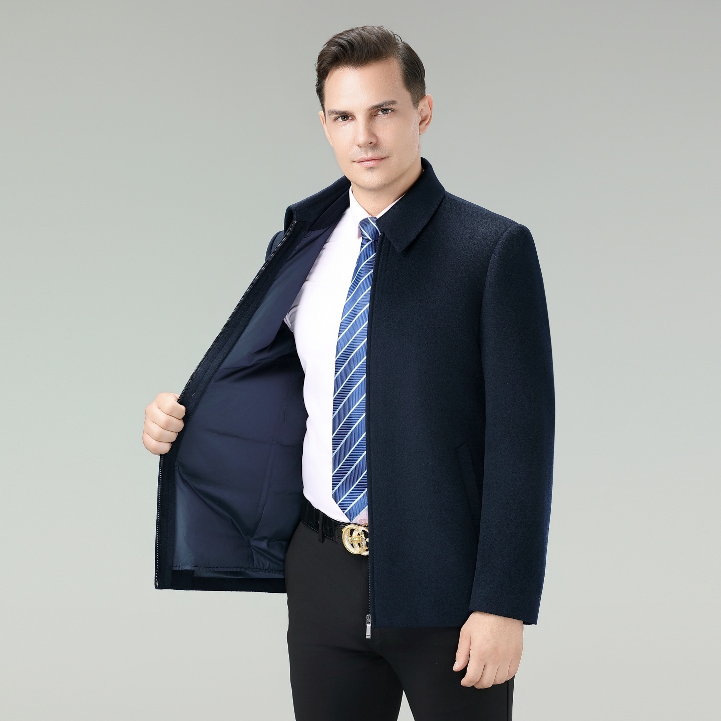 2026 Autumn/Winter New Men's Cashmere Overcoat, Short Casual Style, Middle-Aged and Elderly Dad's Down Jacket, Wool Coat