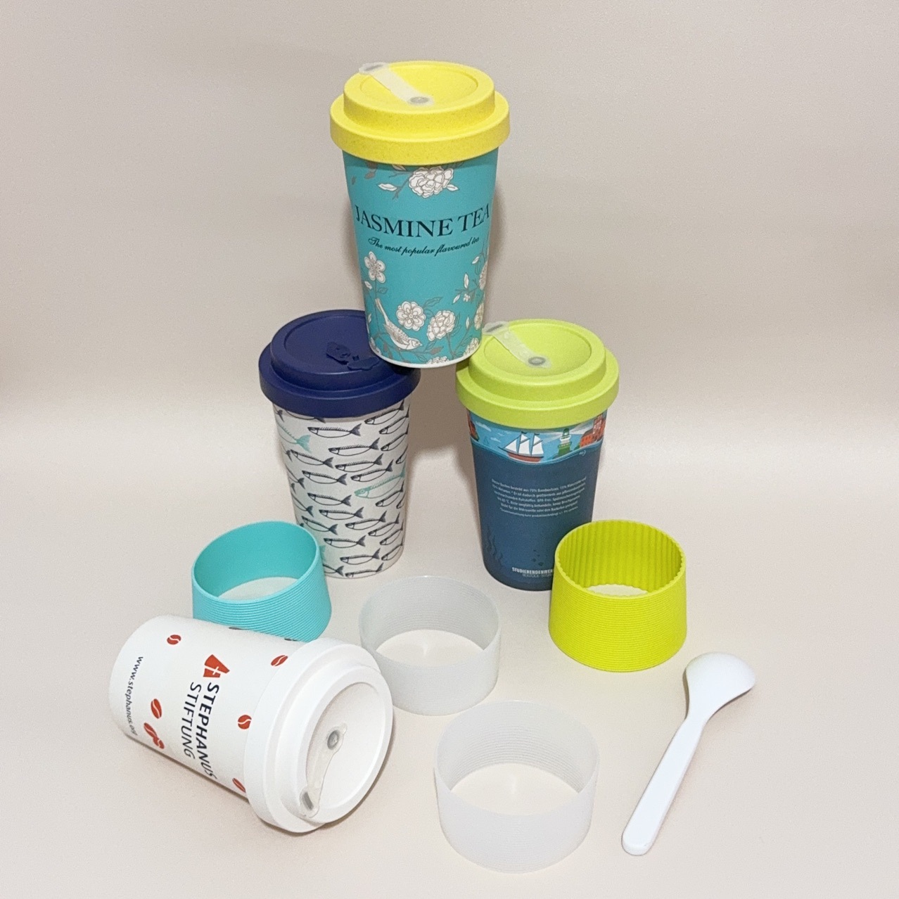 Transfronterizo 470ml de fibra de bambú taza de café fresco aislamiento térmico pareja degradable taza calcomanías taza de regalo