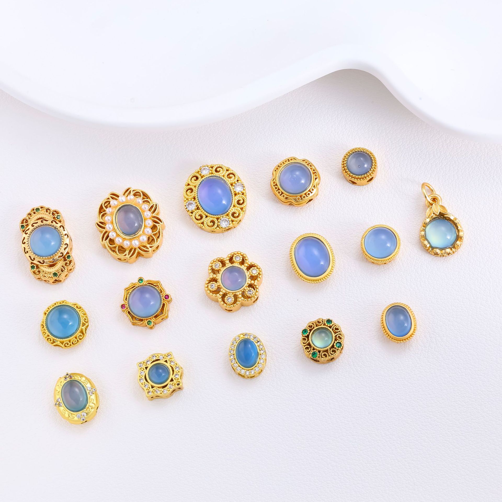 保色铜镀沙金圆形镶珍珠隔珠串珠子手链项链材料手工diy饰品配件