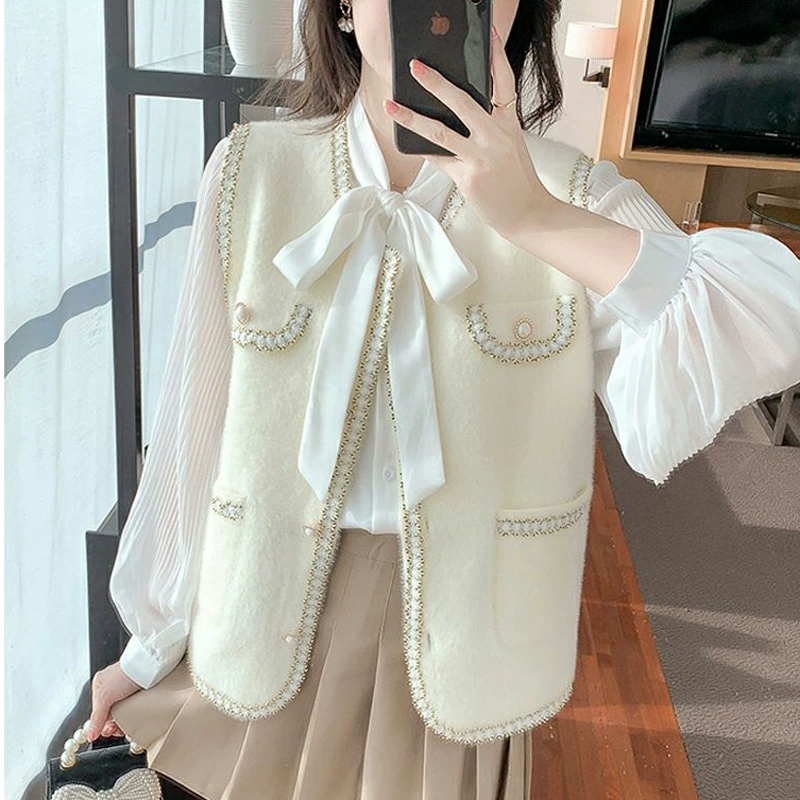 Жилет, осенняя маленькая бархатная куртка, стиль Chanel, высокого класса, для подростков