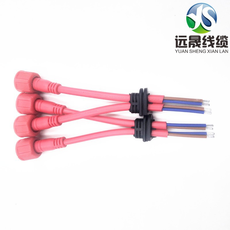 中山远晟线缆M12迷你2芯红色防水线带二合一输出电源线
