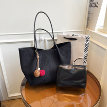 秋冬新款麂皮绒通勤大容量托特包女式2025休闲简约百搭单肩子母包