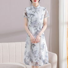 母亲节妈妈夏装民族风新中式旗袍蕾丝连衣裙2024新款中老年女裙子