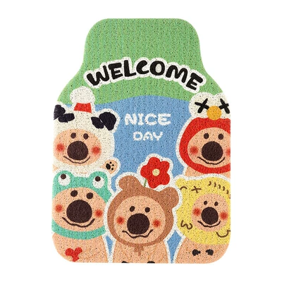 Cartoon cute animation car mat non-slip silk ring girl car anti-dirty foot mat universal monolithic car wear-resistant floor mat (Avtomobil döşəmə paspasları) - 5-pepper-bear-wire-circle-foot-pads-front-1-64548cm-front-silk-circle