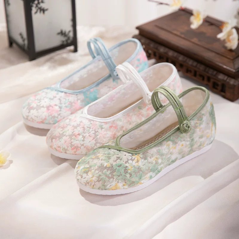 Yuyou mesh 2025 spring new style retro temperament old Beijing cloth shoes national style cheongsam shoes mesh embroidered shoes