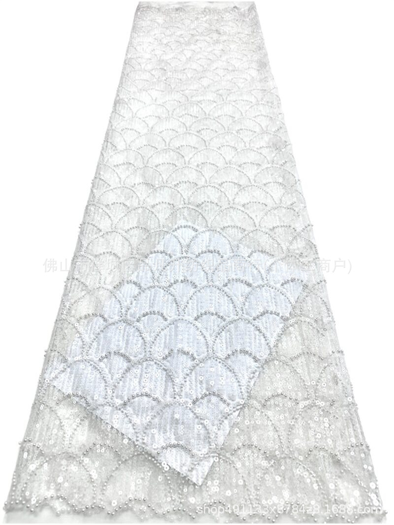 Tejido de bordado de perlas de alta fijación, tela de bordado tridimensional, cheongsam, vestido de noche, vestido de brindis, tela bordada