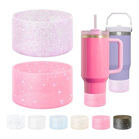 批发杯套闪粉硅胶保护套杯套闪亮保温杯隔热底座硅胶防摔保护套
