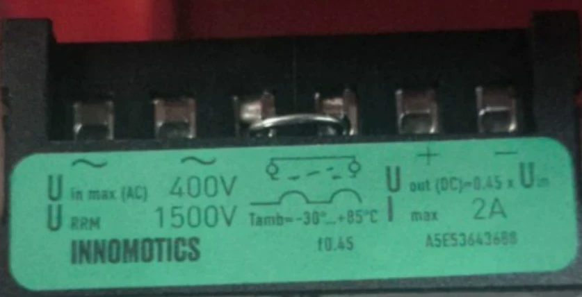 Шток INNOMOTICS выпрямитель A5E3643688 400V 2A в наличии выпрямитель A5E536436B8
