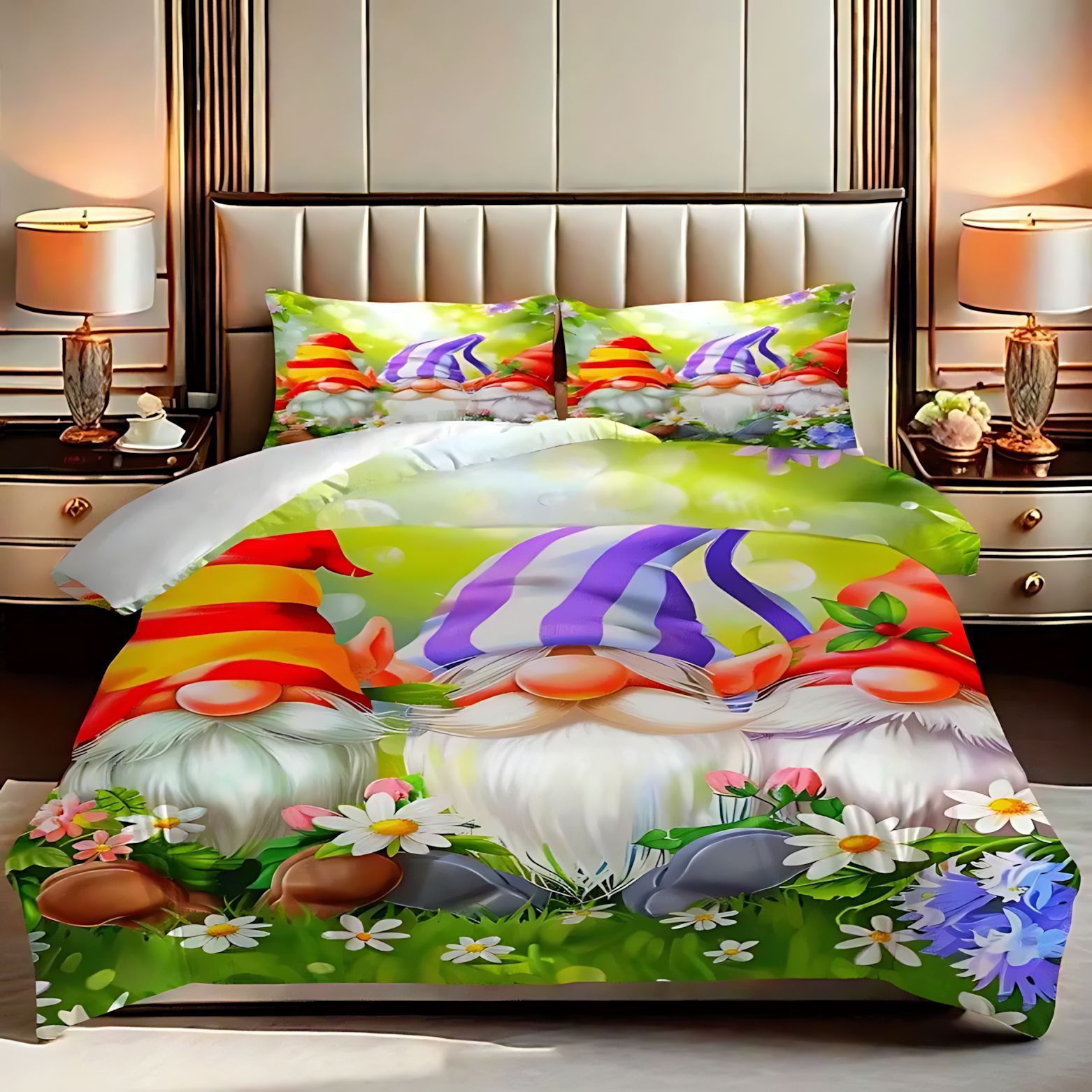 TEMU / JIT amazon adorable patrón enano impresión digital 3D Soft edredon kit para dibujar