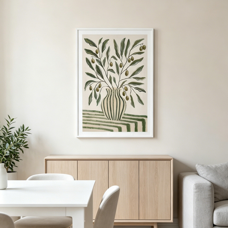 Flor verde nórdica ramas de olivo vaso pintura decorativa sala de estar sofá fondo pared de plantas pinturas colgadas de arte simple image 1