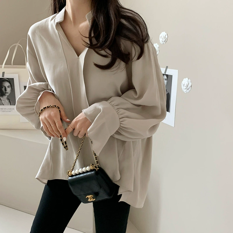 Spot Корейская Dongdaemun 2022, осенняя новая высококачественная дизайнерская нишевая свободная шифоновая рубашка для женщин