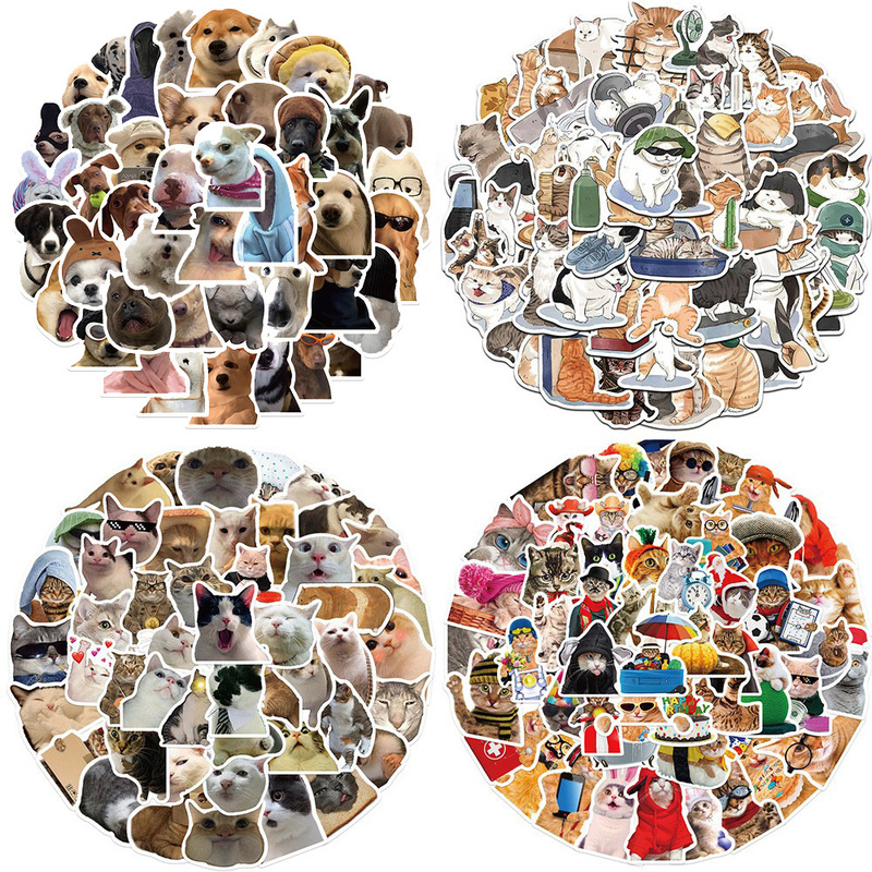 50 cat and dog expression package combination graffiti stickers decorative luggage cup guitar waterproof DIY wholesale