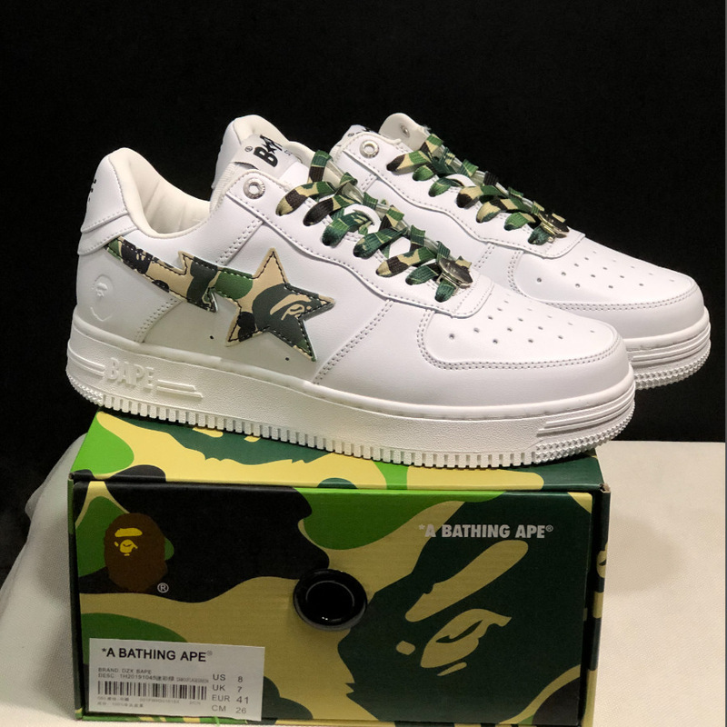 莆田Bape Sta 猿人头空军联名漫威黑白熊猫漆皮真皮男女低帮板鞋|undefined
