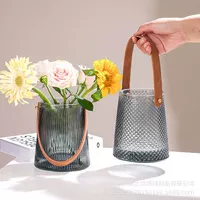 Легкая Роскошная Новая Алмазная Стеклянная Прозрачная Портативная Ваза Красочная Кожаная Креативная Ваза Обеденный Стол Гостиная Украшения Дома Украшения