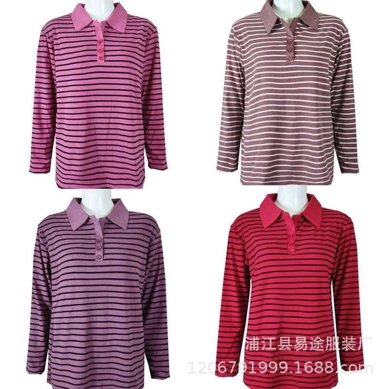 Осенне-зимняя женская бархатная шлифовальная рубашка среднего возраста с лацканами в полоску, Повседневная футболка с длинным рукавом, производители поставок крови