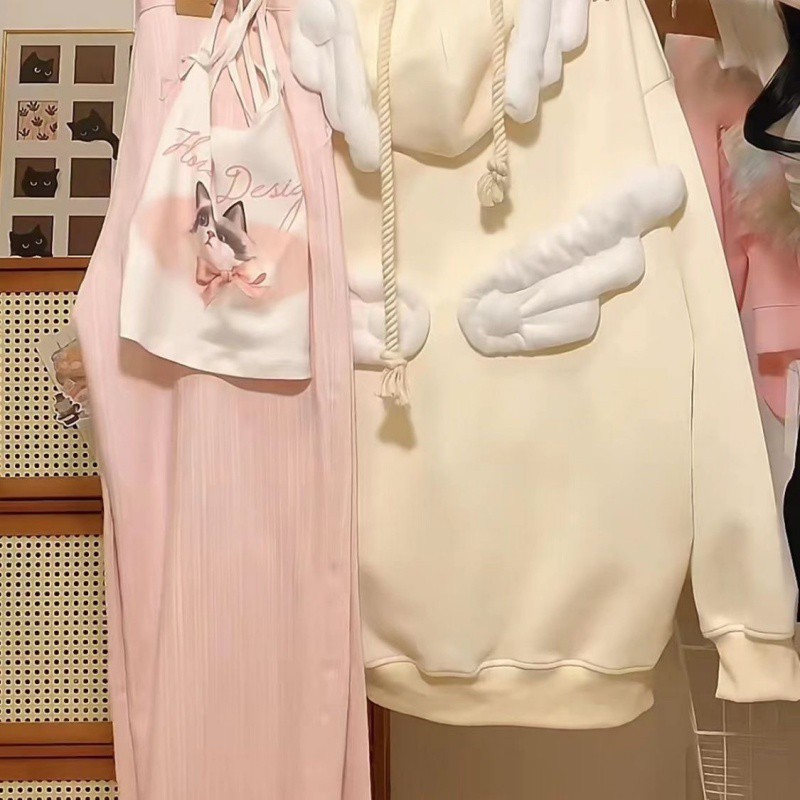 (2개) 달콤한 처녀 바람  가디건 후드 기모 스웨터 여성 INS 가을과 겨울 한국 코트